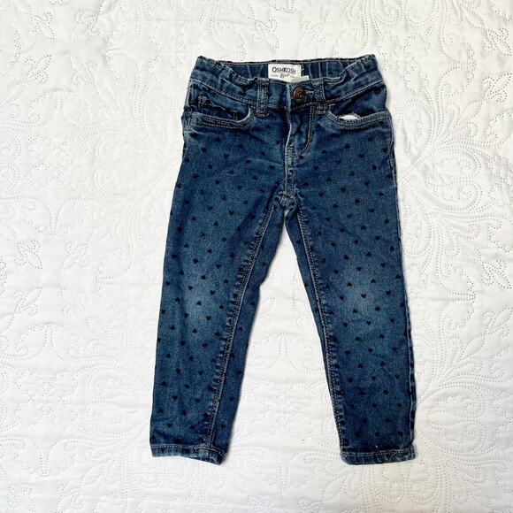OshKosh Heart Print Denim Jeans Size 2 - Picture 2 of 6